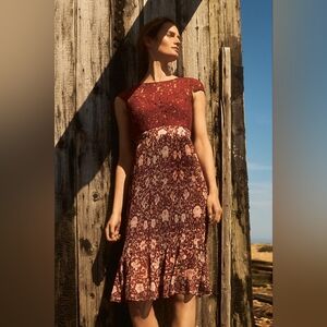 Anthropologie Red and Pink Midi Dress